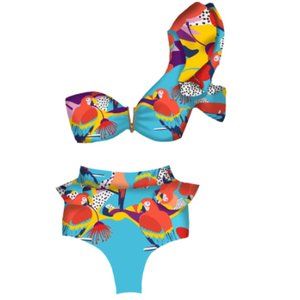 One Shoulder Swimsuit Print Bikinis